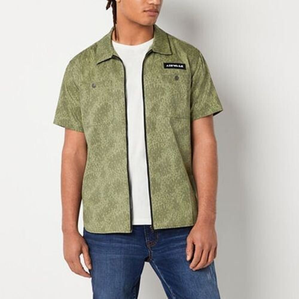 NWT Airwalk Mens Medium Full Zip up Short Sleeve Camp Shirt Green Shirt Jacket
